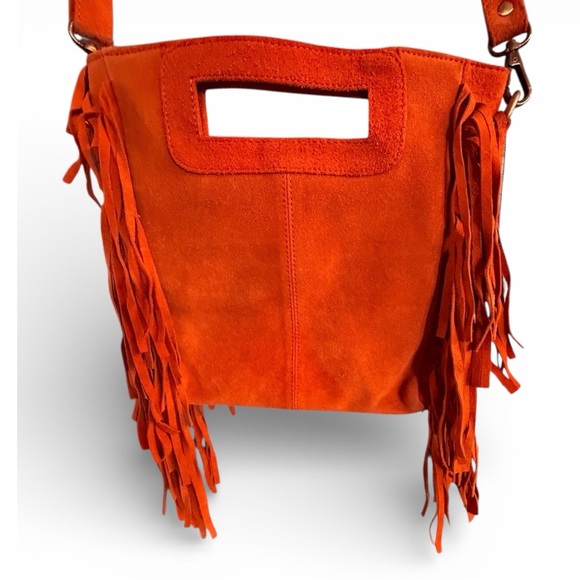 Raj Handbags - NWT 100% LEATHER FRINGE HANDBAG WITH SHOULDER STRAP/CROSSBODY IN BURNT ORANGE